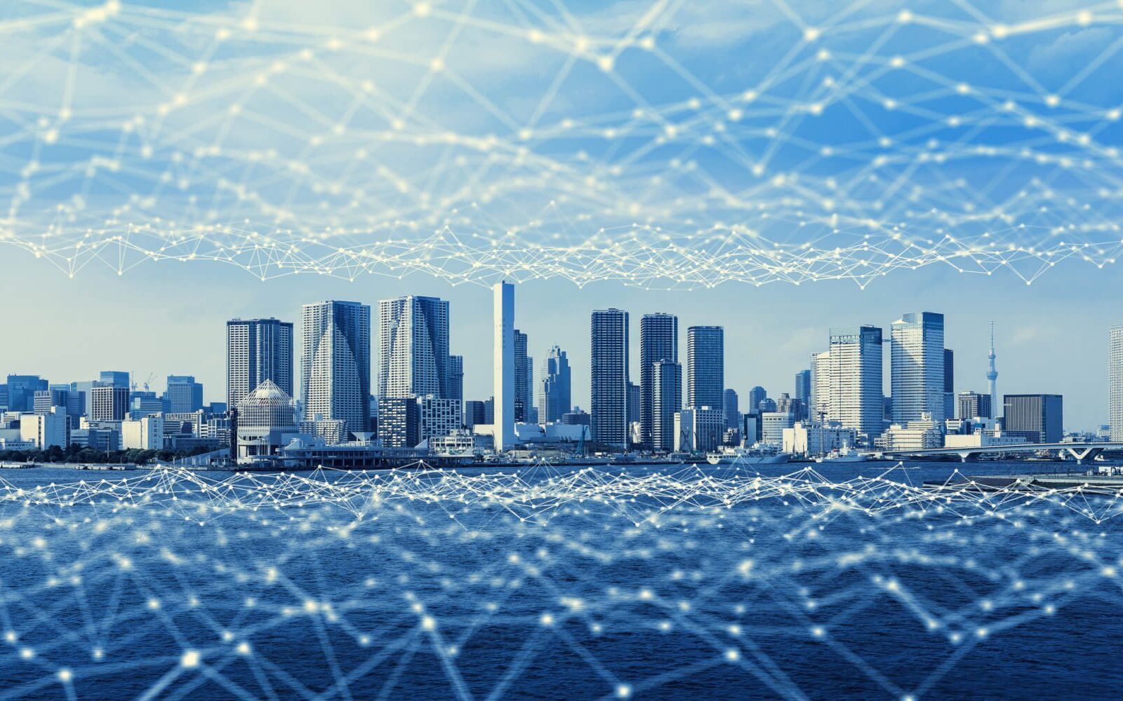 IoT-connected city skyline representing smart building automation and control systems